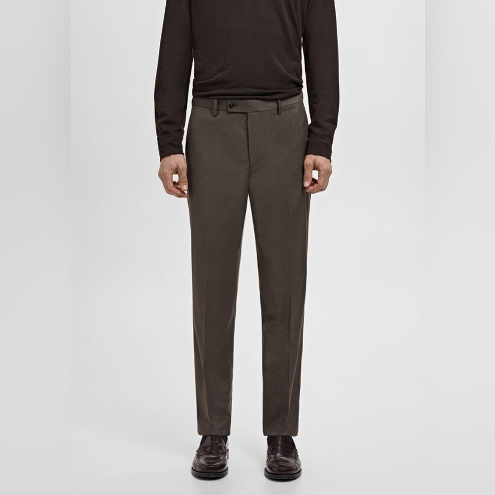 NWT MANGO Milan Slim-Fit Suit Pants in Brown